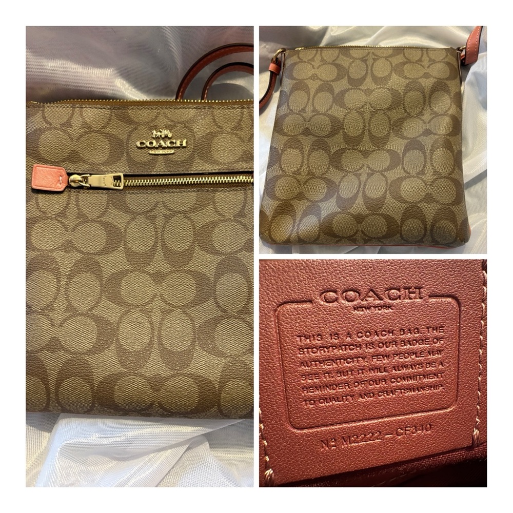 Coach Brown Signature Crossbody Bag with Leather Trim